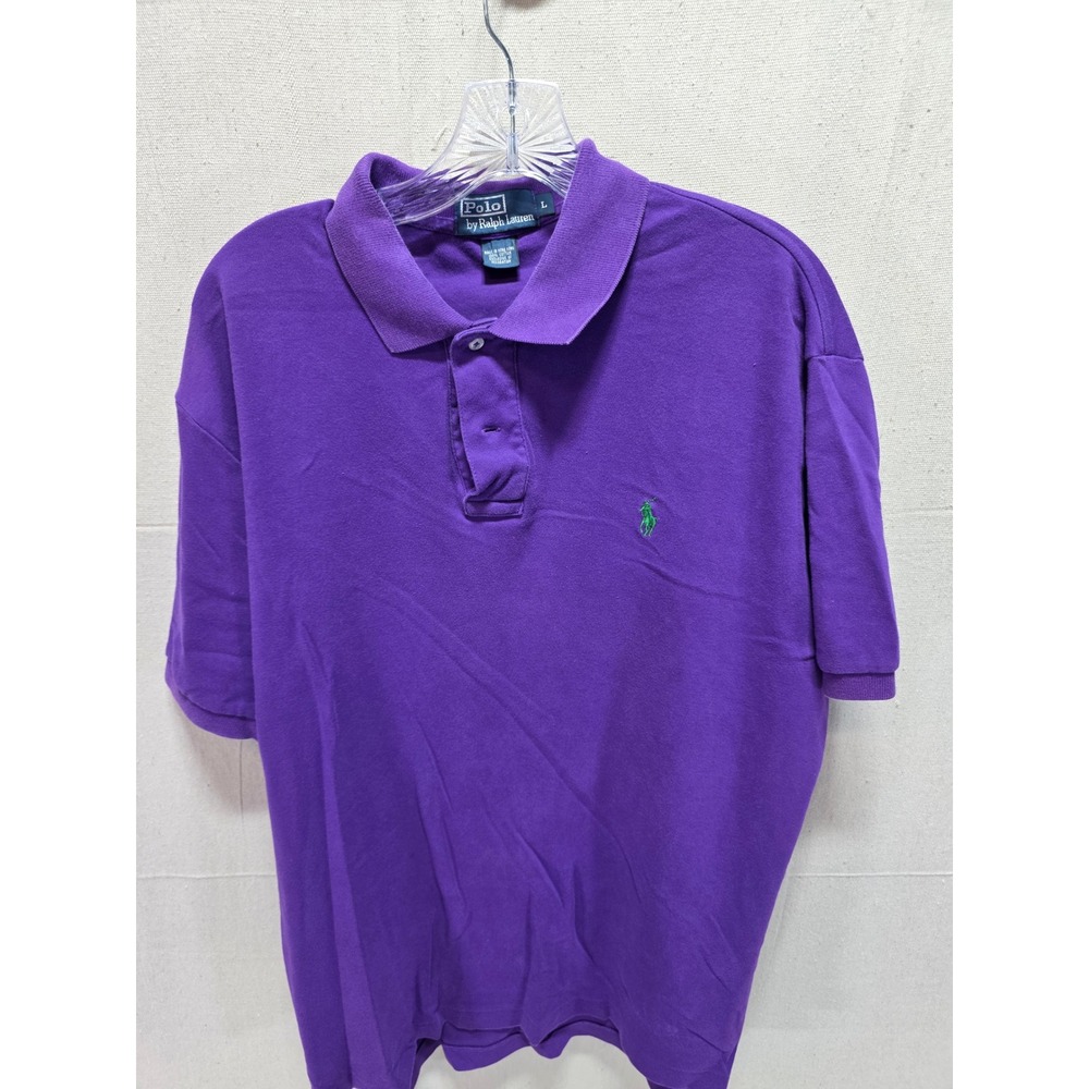 Polo Ralph Lauren Mens Large Purple Short Sleeve Cotton Polo Shirt Green Pony